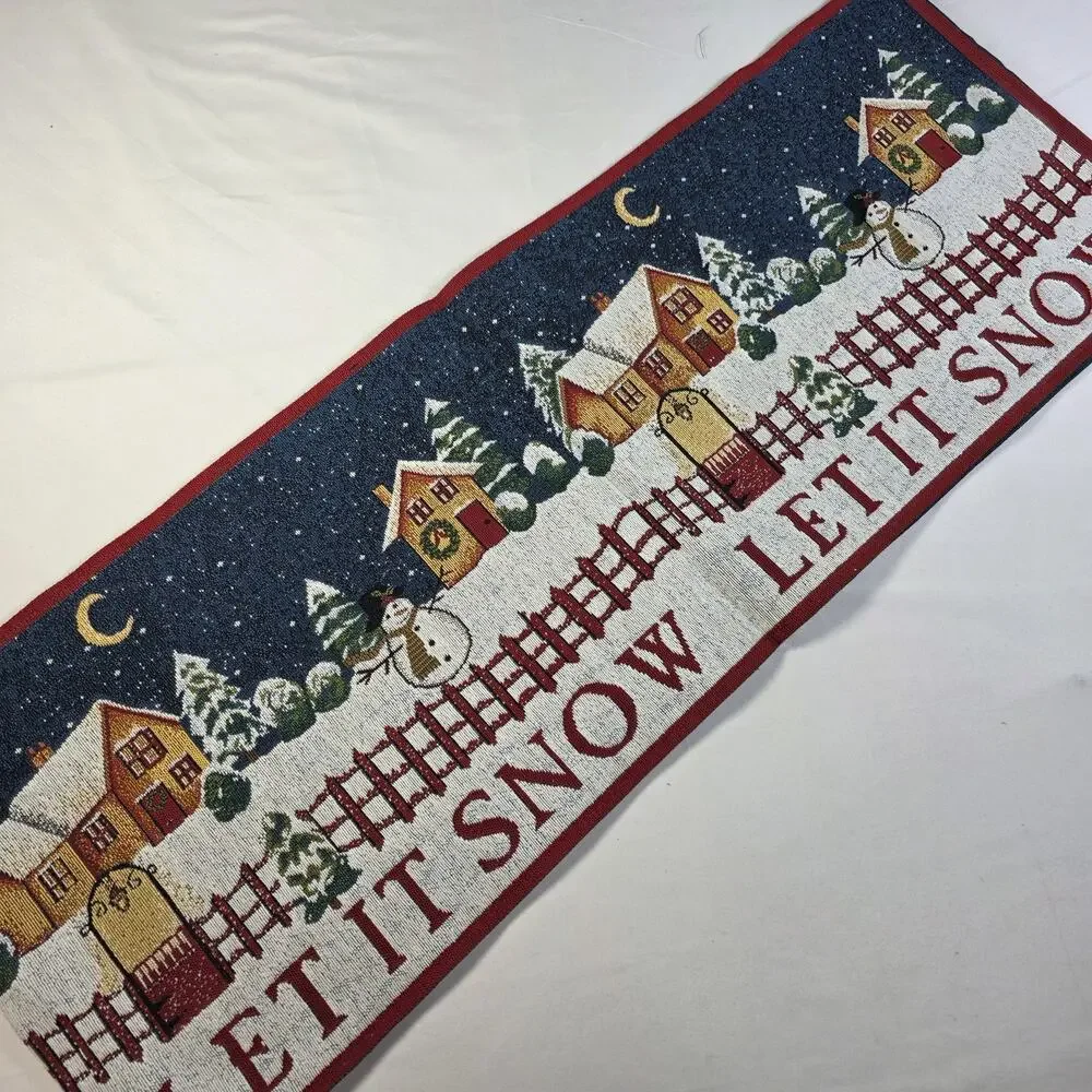 Let It Snow Christmas Tapestry Table Runner Snowman Winter Village 71x12